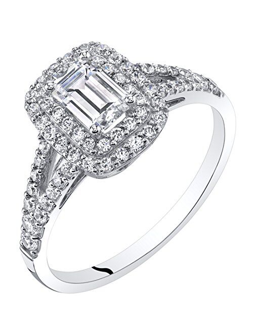Peora 14K White Gold Emerald Cut Engagement Ring for Women, 2 Carats total, F-G Color, VVS Clarity, Sizes 4-10