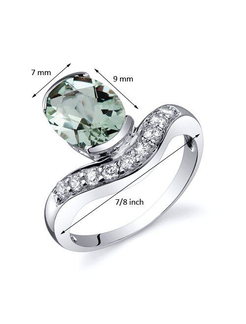 Peora Green Amethyst Ring in Sterling Silver, Natural Gemstone Statement Solitaire, Oval Shape, 9x7mm, 1.75 Carats total, Comfort Fit, Sizes 5 to 9