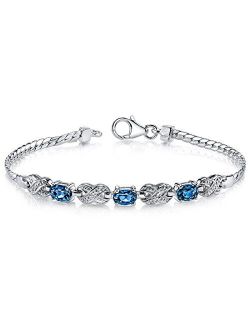 London Blue Topaz Infinity Bracelet for Women 925 Sterling Silver, Natural Gemstone, 1.75 Carats total Oval Shape 6x4mm, 7 1/4 inch length