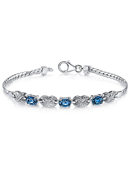 Peora London Blue Topaz Infinity Bracelet for Women 925 Sterling Silver, Natural Gemstone, 1.75 Carats total Oval Shape 6x4mm, 7 1/4 inch length
