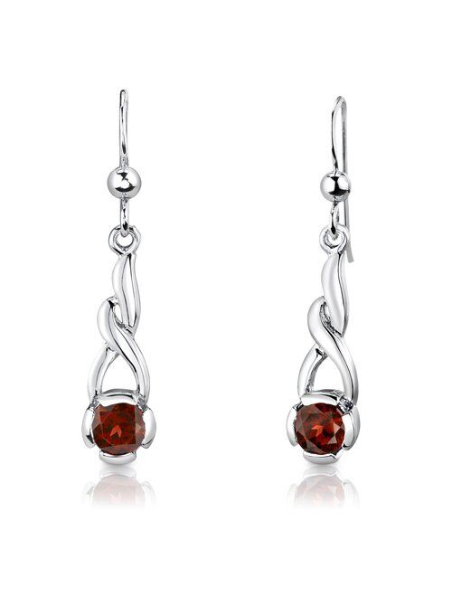 Peora Garnet Elegant Twist Earrings Pendant Necklace Jewelry Set for Women 925 Sterling Silver, Natural Gemstone Birthstone, 2.25 Carats total Round Shape, with 18 inch I