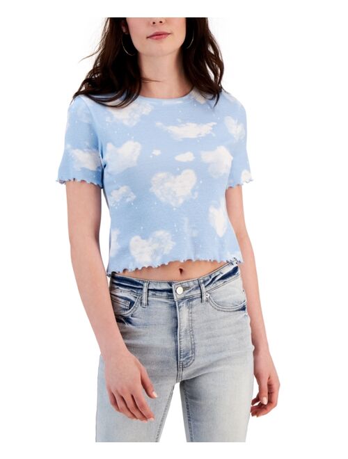GRAYSON THREADS BLACK Juniors' Cloud-Print Lettuce-Edge Cropped Top