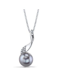 Freshwater Cultured Grey Pearl Swirl Pendant Necklace for Women 925 Sterling Silver, 10mm Round Button Shape, with 18 inch Chain