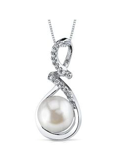 9mm Freshwater Cultured White Pearl Infinity Pendant Necklace for Women 925 Sterling Silver with 18 inch Chain