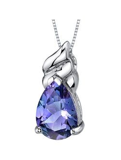 Simulated Alexandrite Swirl Pendant Necklace for Women 925 Sterling Silver, Color-Changing 3.75 Carats total Pear Shape 12x8mm, with 18 inch Chain