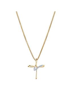 Genuine Diamond Cross Pendant for Women in 14K Yellow Gold, Elegant Jewelry Design with 18 inch Chain