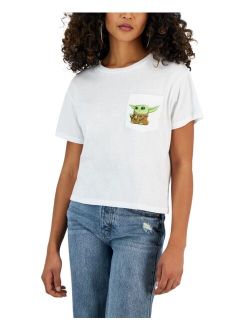 Juniors' Crew-Neck Baby-Yoda-Graphic Pocket T-Shirt