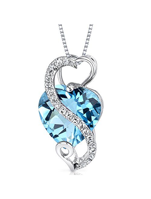 Peora 14 Karat White Gold Heart Shape 3 Carats Swiss Blue Topaz Pendant with Genuine Diamonds