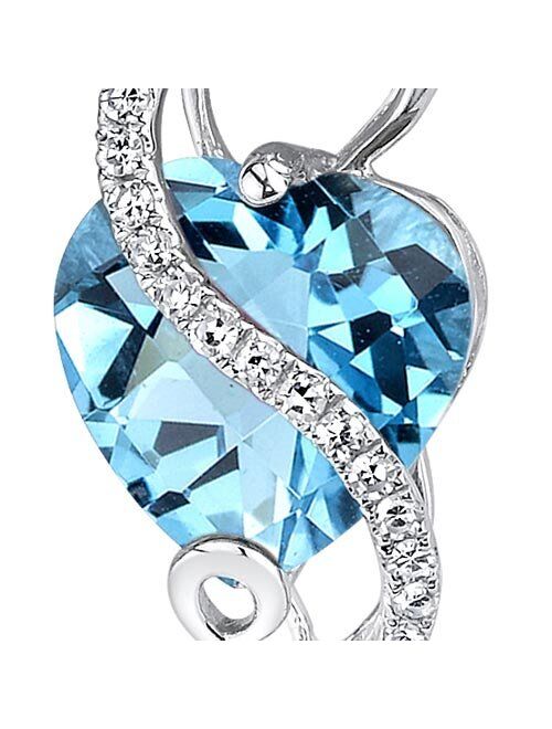 Peora 14 Karat White Gold Heart Shape 3 Carats Swiss Blue Topaz Pendant with Genuine Diamonds