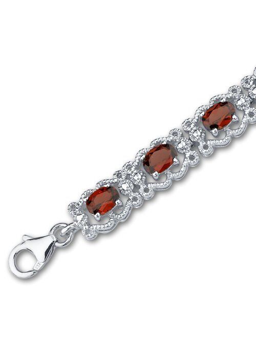 Peora 8.50 Carats Garnet Tennis Bracelet for Women 925 Sterling Silver, Natural Gemstone Birthstone, Oval Shape 6x4mm, 7 1/4 inch length