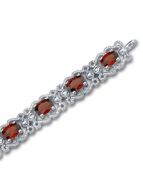 Peora 8.50 Carats Garnet Tennis Bracelet for Women 925 Sterling Silver, Natural Gemstone Birthstone, Oval Shape 6x4mm, 7 1/4 inch length