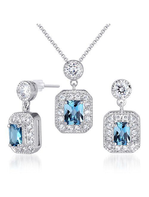 Peora Alluring 2.50 carats Radiant Cut London Blue Topaz Pendant Earrings Set in Sterling Silver