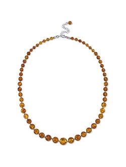 Genuine Baltic Amber Graduated Strand Tennis Necklace for Women 925 Sterling Silver, Rich Cognac Color 5 to 12mm Beads, 19 inches length with 2.5 inch Extender