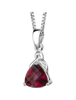 Created Ruby Pendant Necklace for Women 925 Sterling Silver, Elegant Solitaire, 3 Carats Trillion Cut 8mm, with 18 inch Italian Chain