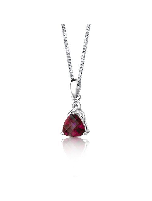 Peora Created Ruby Pendant Necklace for Women 925 Sterling Silver, Elegant Solitaire, 3 Carats Trillion Cut 8mm, with 18 inch Italian Chain