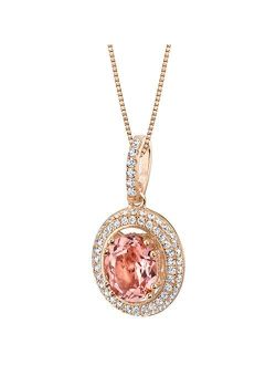 Simulated Morganite Pendant Necklace for Women 925 Rose Gold-tone Sterling Silver, Harmony Solitaire, Large 3.75 Carats Oval Shape 10x8mm, with 18 inch Chain