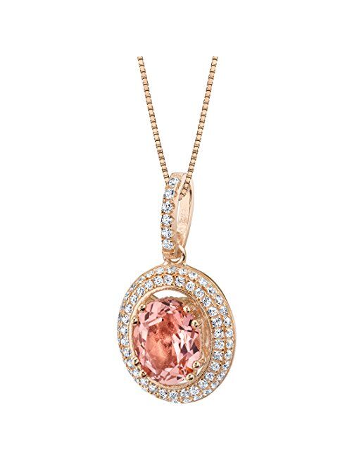 Peora Simulated Morganite Pendant Necklace for Women 925 Rose Gold-tone Sterling Silver, Harmony Solitaire, Large 3.75 Carats Oval Shape 10x8mm, with 18 inch Chain
