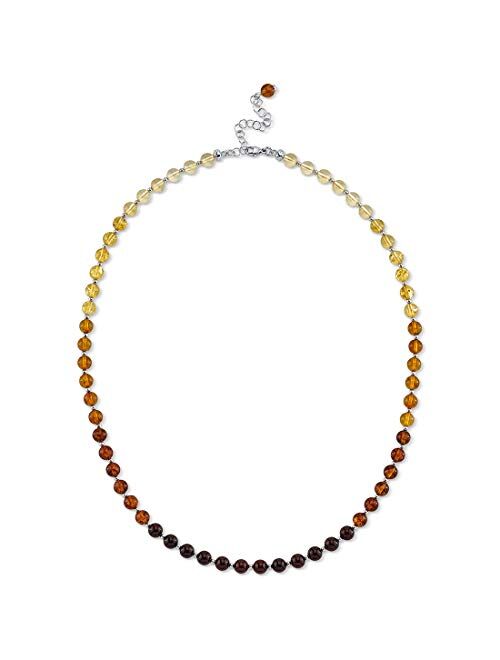Peora Genuine Baltic Amber Tennis Necklace for Women 925 Sterling Silver, Rich Multicolor 6mm Beads, 19 inches length with 2.5 inch Extender