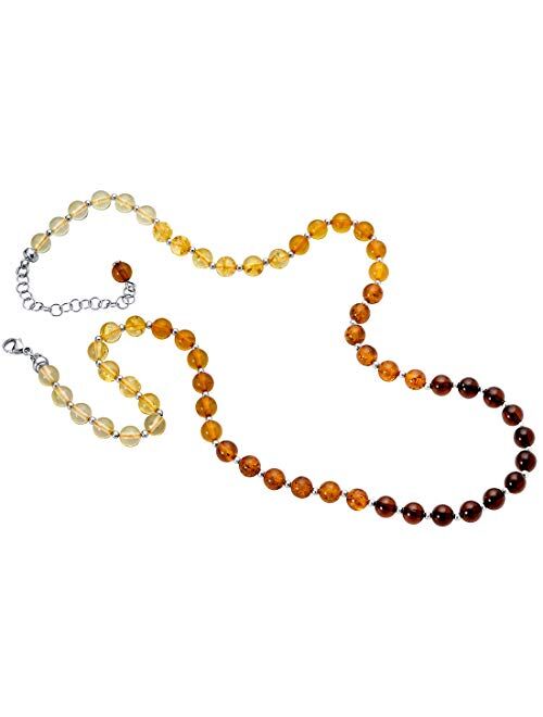 Peora Genuine Baltic Amber Tennis Necklace for Women 925 Sterling Silver, Rich Multicolor 6mm Beads, 19 inches length with 2.5 inch Extender
