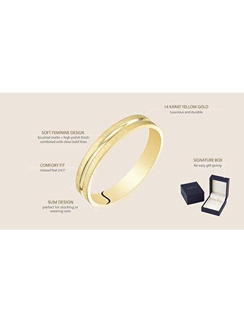 Peora Solid 14K Yellow Gold 3mm Wedding Anniversary Ring Band for Women, Rich Dual Finish, Comfort Fit, Sizes 4 to 9