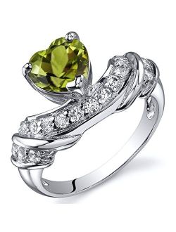 Peridot Heart Promise Ring in Sterling Silver, 1.25 Carats total, Comfort Fit, Sizes 5 to 9