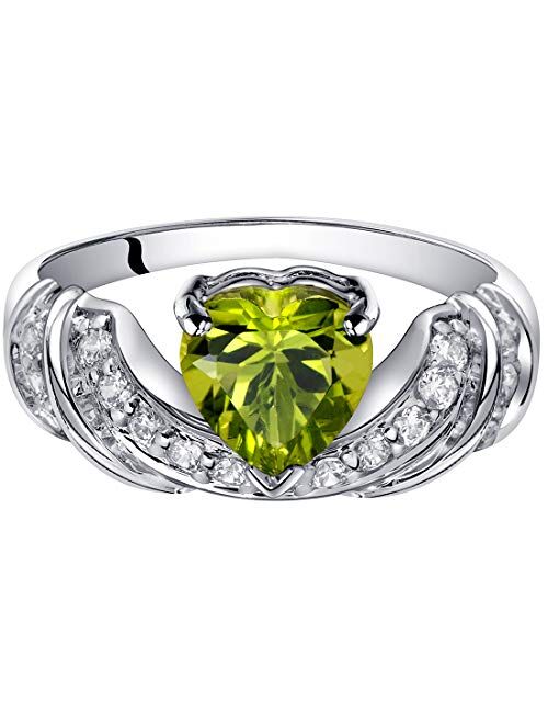 Peora Peridot Heart Promise Ring in Sterling Silver, 1.25 Carats total, Comfort Fit, Sizes 5 to 9