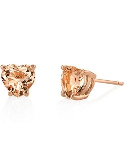 Morganite Heart Stud Earrings for Women in 14 Karat Rose Gold, Classic Solitaire Studs, 6mm, 1.50 Carats total, Friction Back