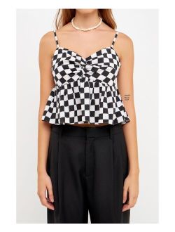 GREY LAB Women's Knotted Checker Print Top