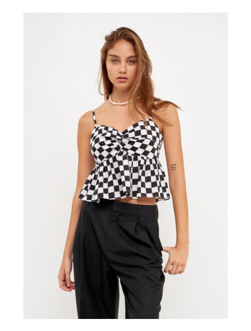 GREY LAB Women's Knotted Checker Print Top