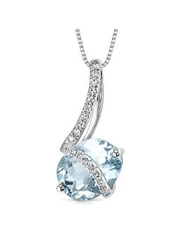 Aquamarine and Diamond Pendant for Women in 14K White Gold, 1.54 Carats Genuine and Natural Oval Shape Gemstone