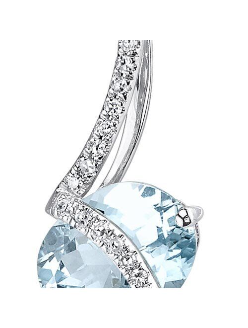 Peora Aquamarine and Diamond Pendant for Women in 14K White Gold, 1.54 Carats Genuine and Natural Oval Shape Gemstone
