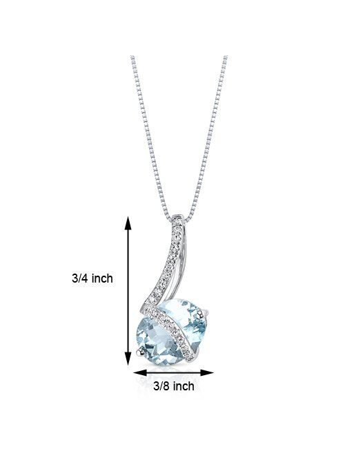 Peora Aquamarine and Diamond Pendant for Women in 14K White Gold, 1.54 Carats Genuine and Natural Oval Shape Gemstone