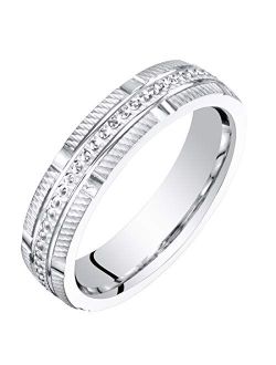 14K White Gold 4mm Textured Wedding Anniversary Ring Band for Women, Sizes 4 to 9