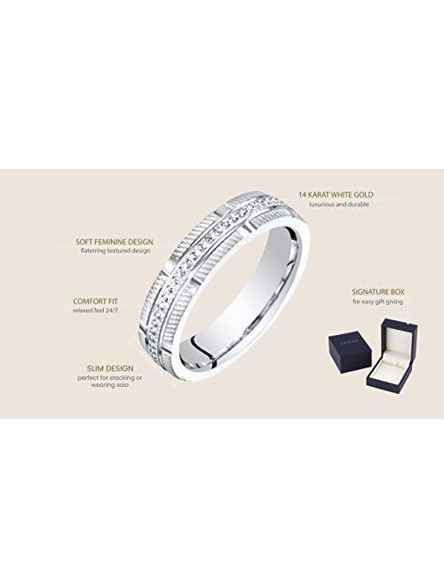 Peora 14K White Gold 4mm Textured Wedding Anniversary Ring Band for Women, Sizes 4 to 9