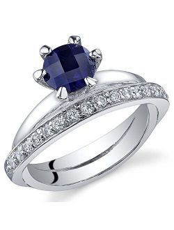Created Blue Sapphire Ring in Sterling Silver, Interlocking Illusion Design, Round Shape Solitaire, 6mm, 1.25 Carats, Comfort Fit, Sizes 5 to 9