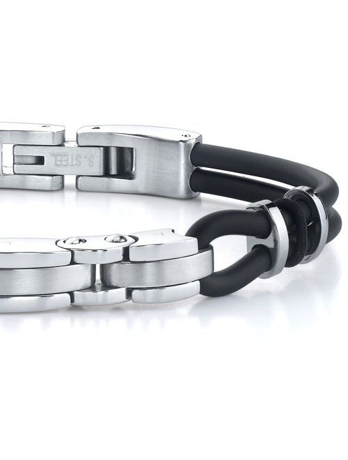 Peora Mens Stainless Steel Bracelet, Triple-bar Link, College Graduation Gift for Him