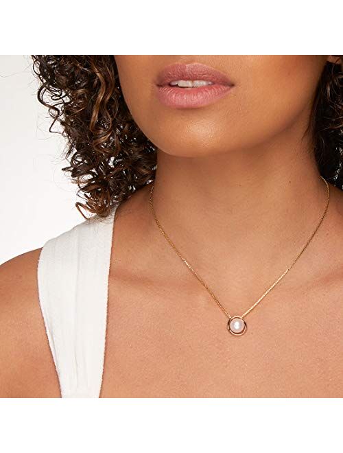 Peora Freshwater Cultured White Pearl Pendant in 14K Yellow Gold, Round Button Shape, 9mm Swirl Slider Solitaire