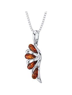 Genuine Baltic Amber Angel Wing Pendant Necklace for Women 925 Sterling Silver, Rich Cognac Color, with 18 inch Chain