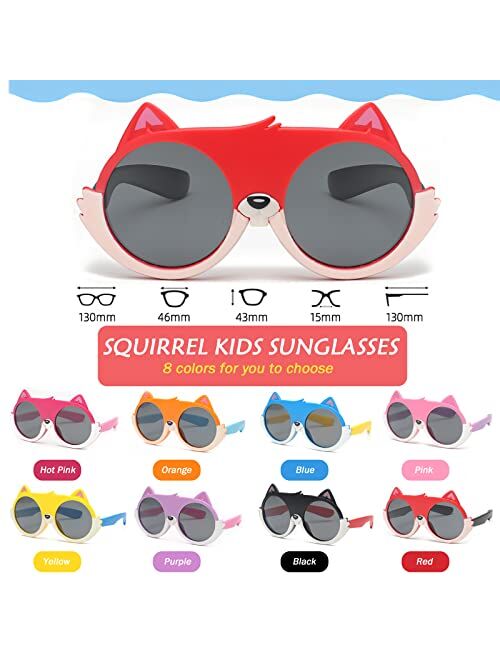 Ricawa Squirrel Kids Polarized Sunglasses Flexible Frame Toddler Sunglasses for Boys Girls Age 3-10 UV Protection