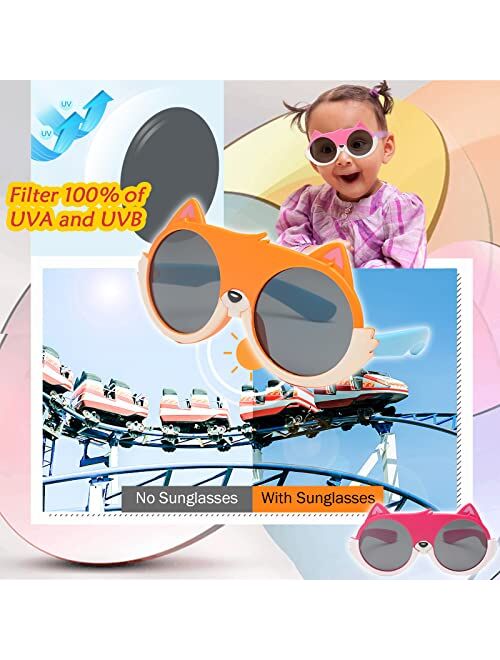 Ricawa Squirrel Kids Polarized Sunglasses Flexible Frame Toddler Sunglasses for Boys Girls Age 3-10 UV Protection