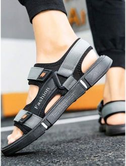 Fashionable Sport Sandals For Men, Letter Graphic Outdoor Hook-and-loop Fastener Strap Sandals