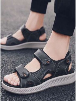 BaiYou Shoes Men Hook-and-loop Fastener Strap Sport Sandals, Genuine Leather Ankle Strap Fashion Sandals