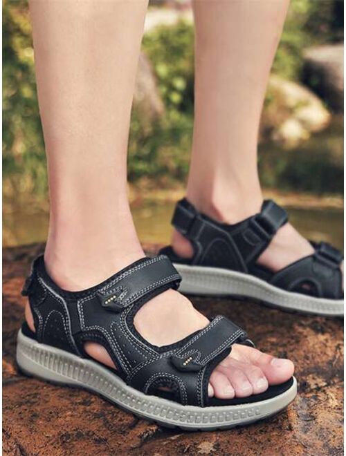 BaiYou Shoes Men Hook-and-loop Fastener Strap Sport Sandals, Genuine Leather Ankle Strap Fashion Sandals