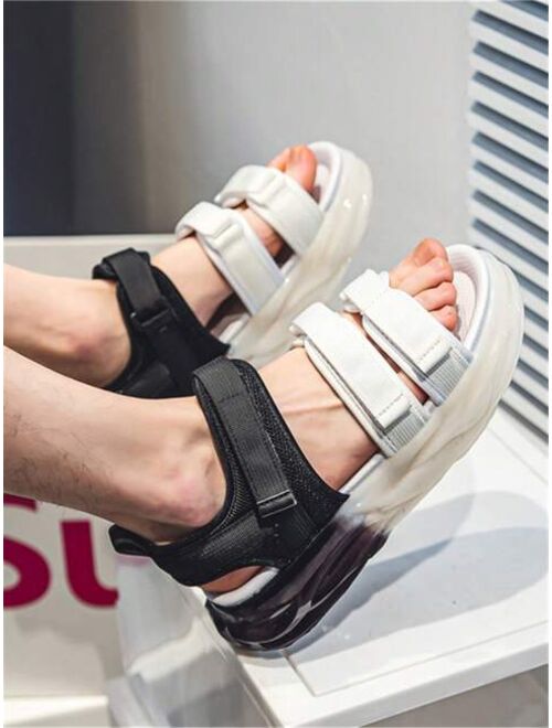 Shein Men Two Tone Hook-and-loop Fastener Sandals, Leisure Summer Canvas Ankle Strap Sandals