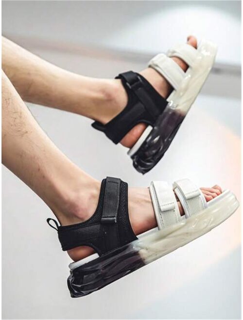 Shein Men Two Tone Hook-and-loop Fastener Sandals, Leisure Summer Canvas Ankle Strap Sandals