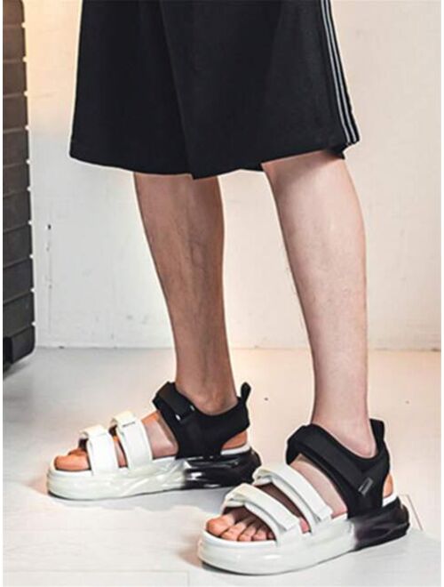 Shein Men Two Tone Hook-and-loop Fastener Sandals, Leisure Summer Canvas Ankle Strap Sandals