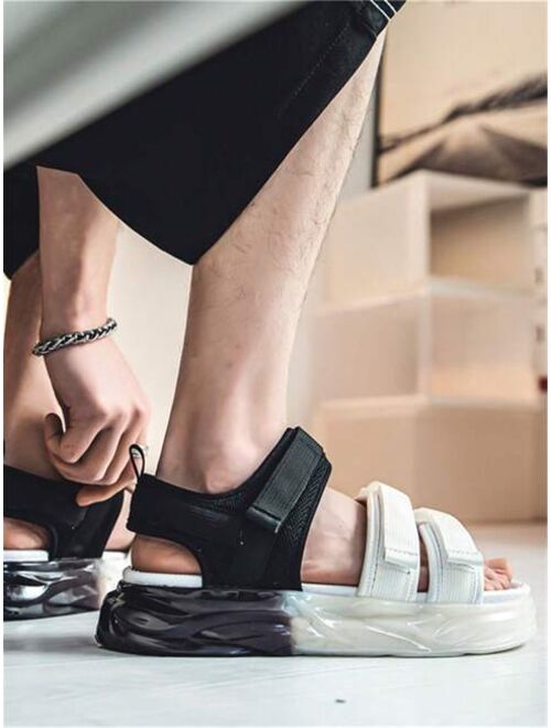 Shein Men Two Tone Hook-and-loop Fastener Sandals, Leisure Summer Canvas Ankle Strap Sandals