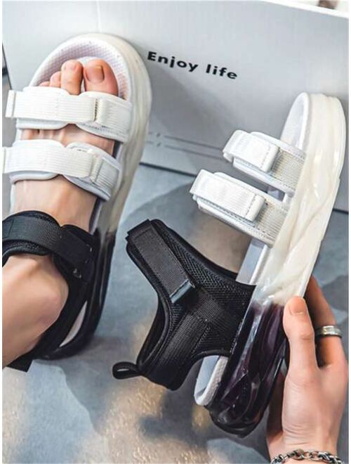 Shein Men Two Tone Hook-and-loop Fastener Sandals, Leisure Summer Canvas Ankle Strap Sandals
