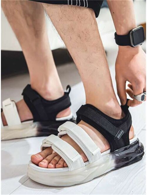 Shein Men Two Tone Hook-and-loop Fastener Sandals, Leisure Summer Canvas Ankle Strap Sandals