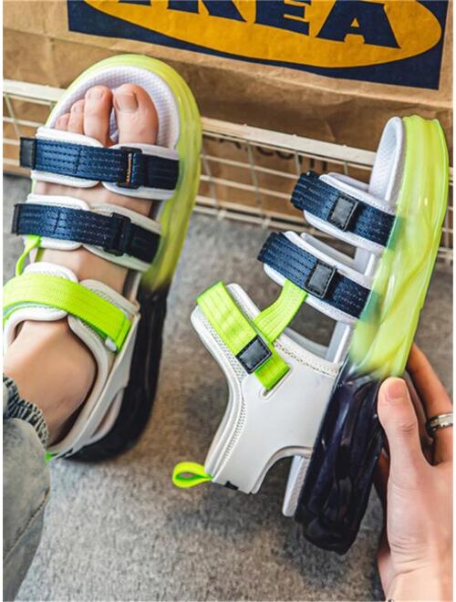 QZsukusen Men Colorblock Hook-and-loop Fastener Strap Sport Sandals, Sport Outdoor Canvas Sport Sandals